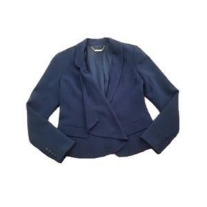 Trina Turk Womens One Button Blazer Jacket Drape front Navy Blue Size 2